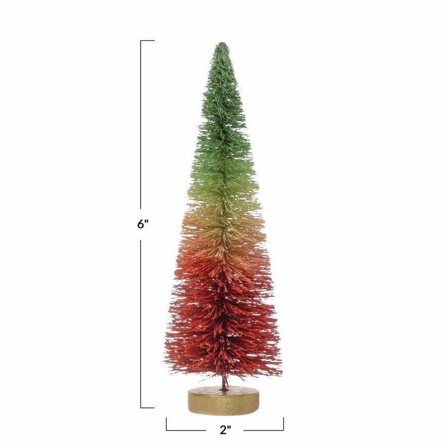 Sisal Bottle Brush Tree with Wood Base - Green to Red Ombre