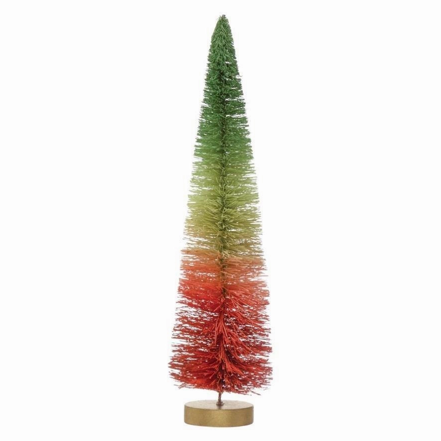 Sisal Bottle Brush Tree with Wood Base - Green to Red Ombre