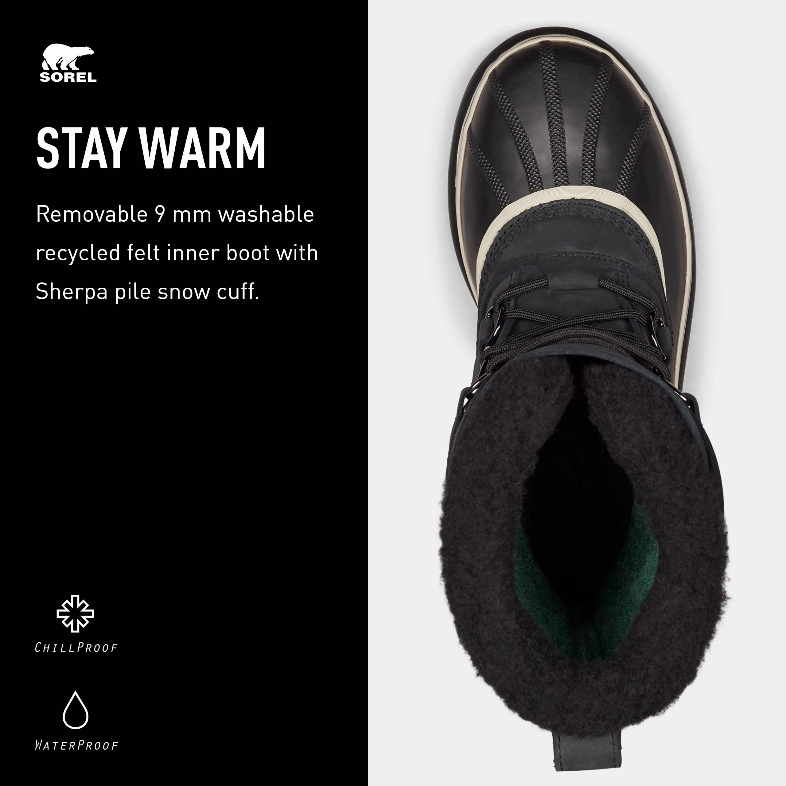 Sorel - Herren Caribou Wasserdichter Stiefel für den Winter. Schwarz. dunkler Stein. 41 EU