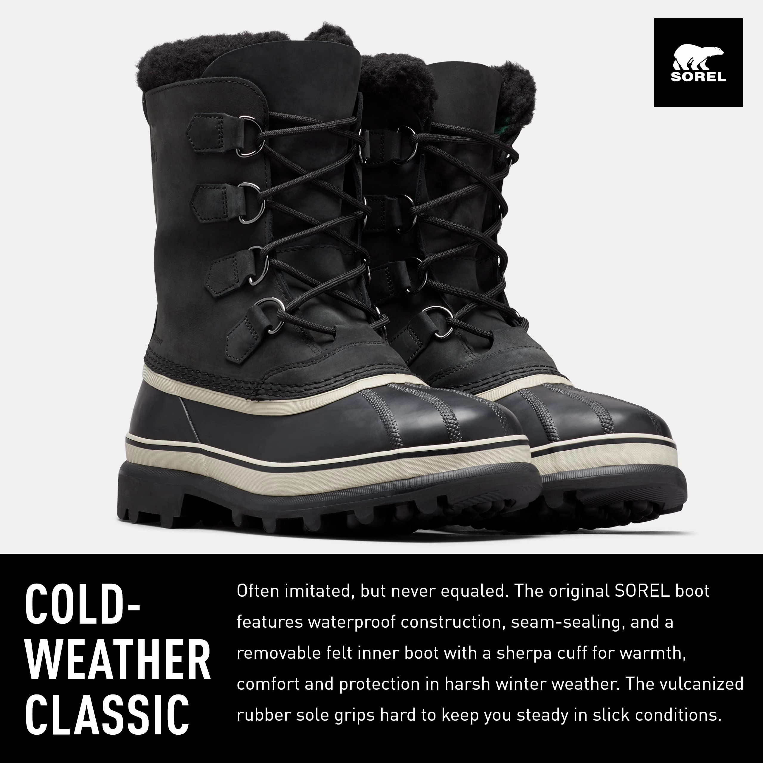 Sorel - Herren Caribou Wasserdichter Stiefel für den Winter. Schwarz. dunkler Stein. 41 EU