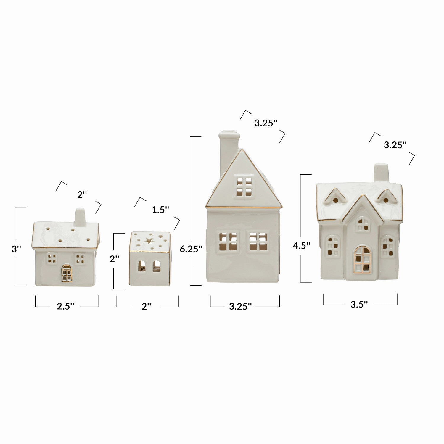 Stoneware Village with LED Lights - White with Gold Electroplating