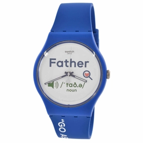 Swatch Men's Watch - All About Dad White Dial Blue Silicone Strap Quartz | SO29Z704