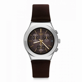 Swatch Men's Watch - Irony Brownflect Chronograph Brown Dial Leather Strap | YCS600