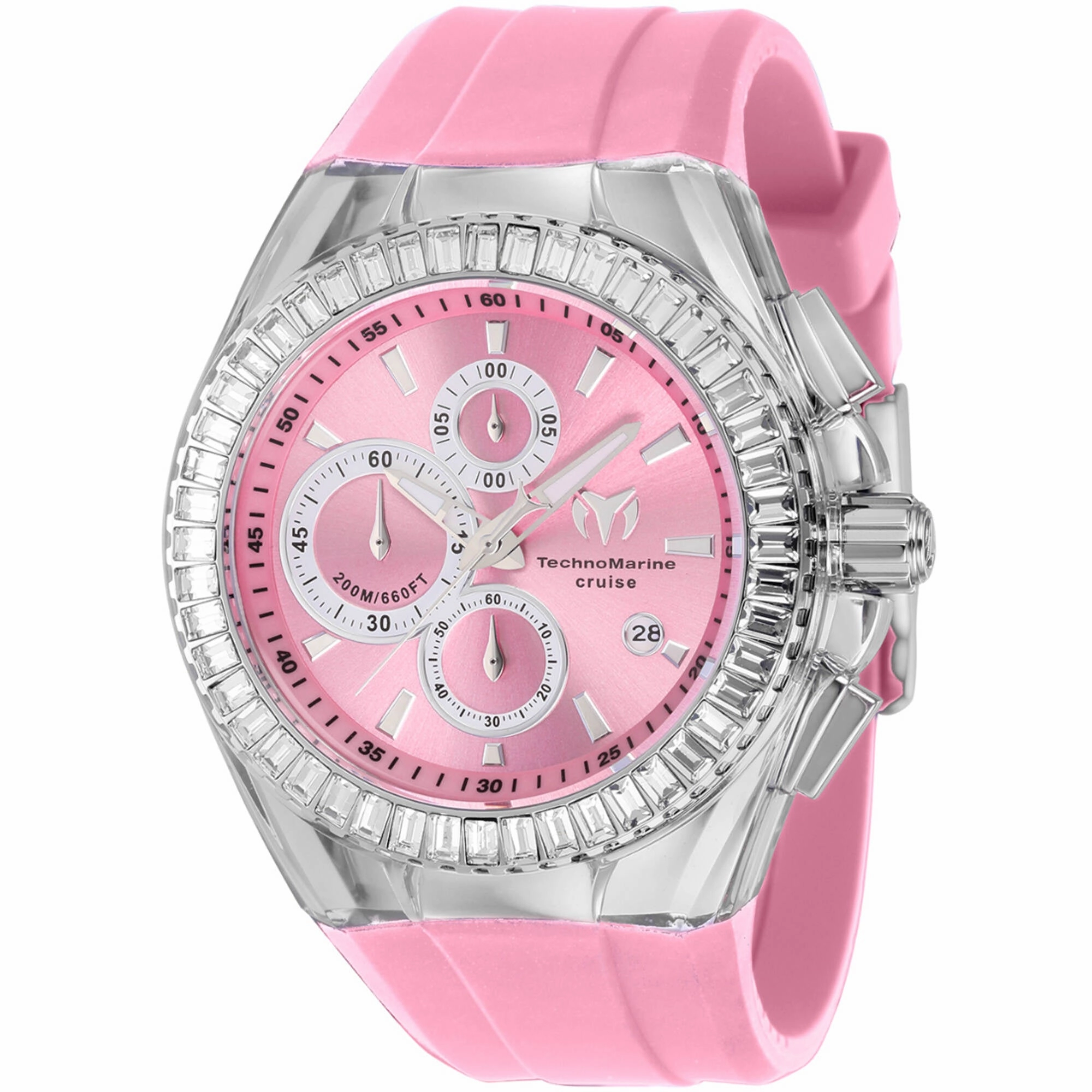 Technomarine Men's Crystal Watch - Cruise Glitz Pink Dial Black Strap | TM-121151