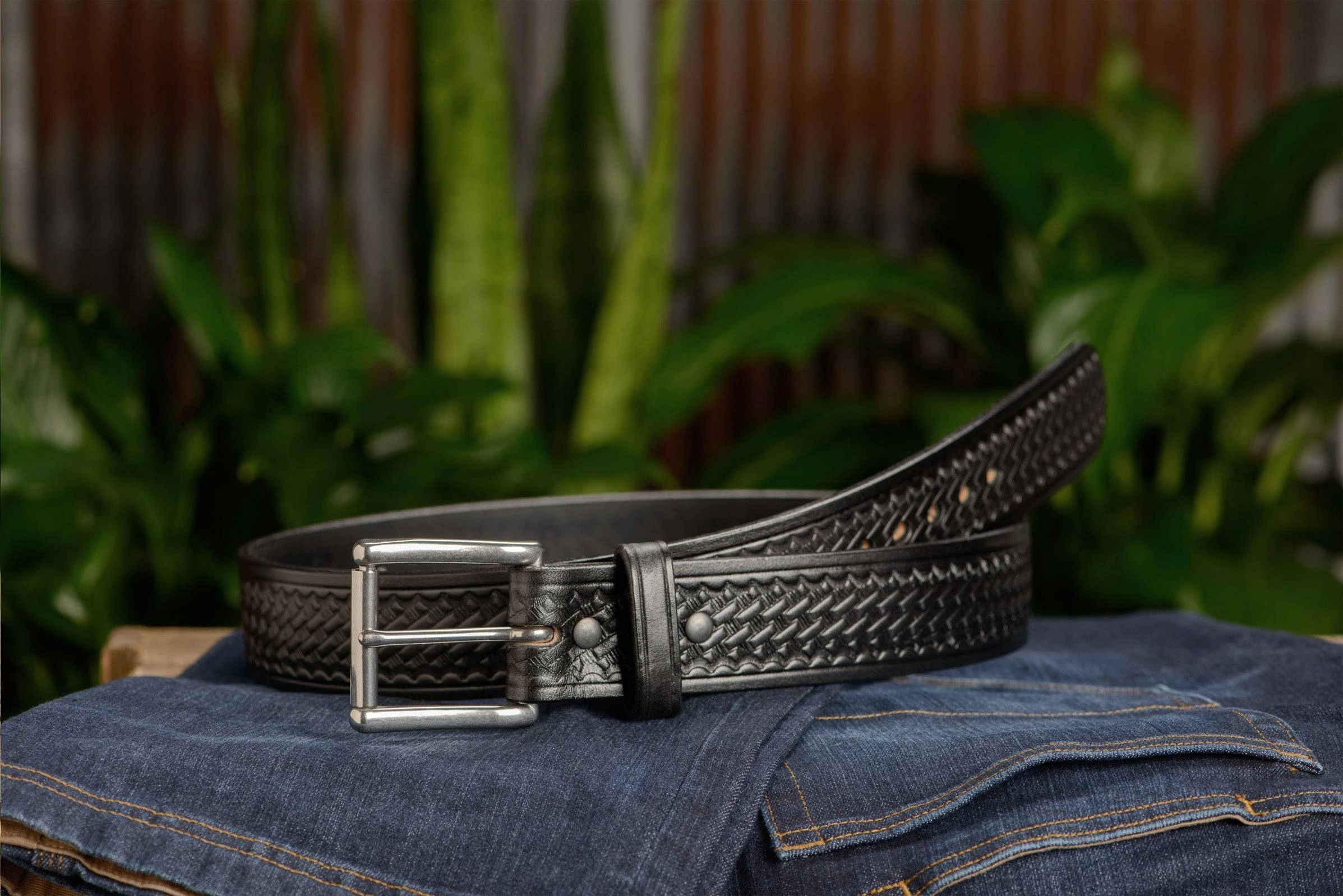 The Eastwood: Men's Black Basket Weave Leather Belt Max Thick 1.75" Extra Wide