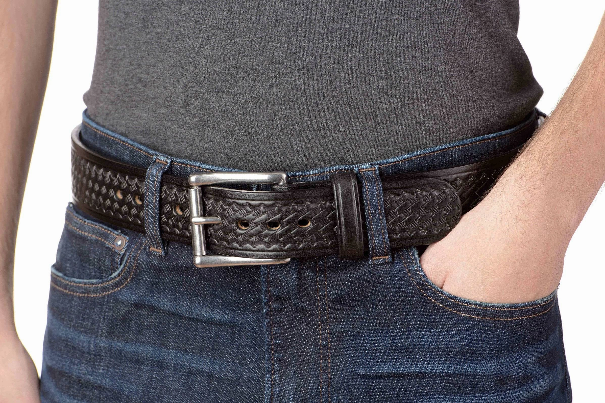 The Eastwood: Men's Black Basket Weave Leather Belt Max Thick 1.75" Extra Wide