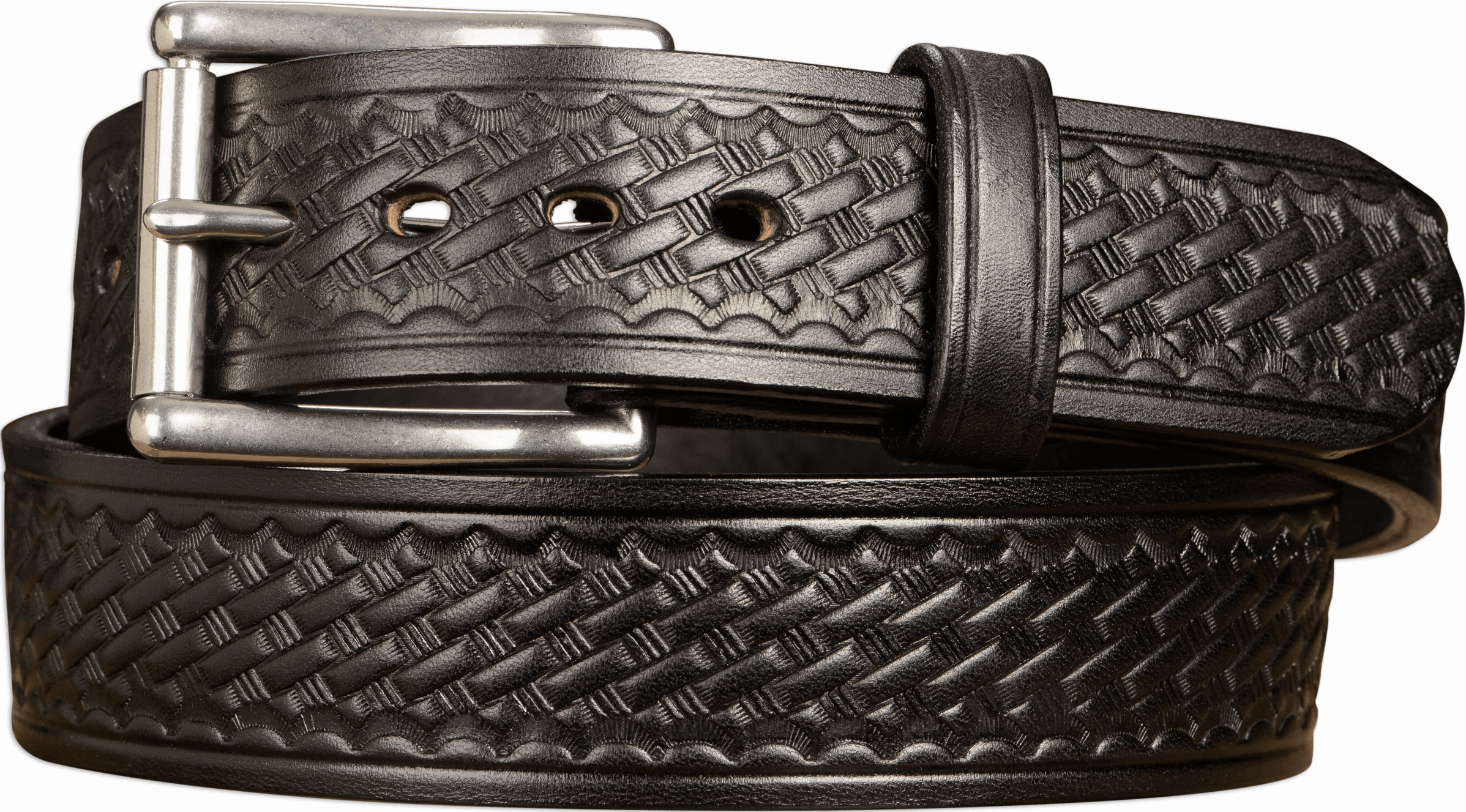 The Eastwood: Men's Black Basket Weave Leather Belt Max Thick 1.75" Extra Wide