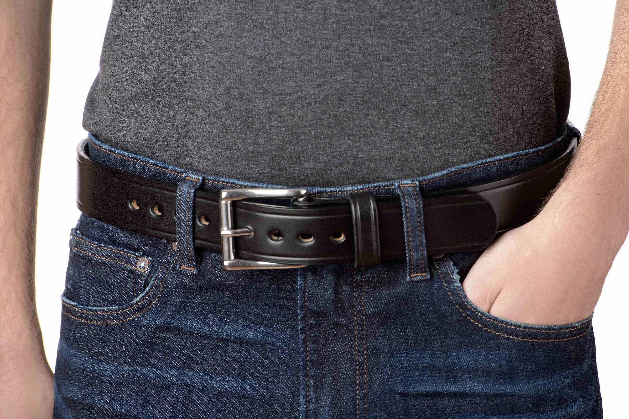 The Eastwood: Men's Black Creased Accent Leather Belt Max Thick 1.50"