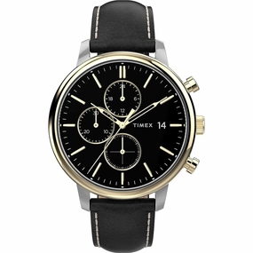 Timex Men's Watch - Chicago Chronograph Black Dial Black Leather Strap | TW2U39100VQ