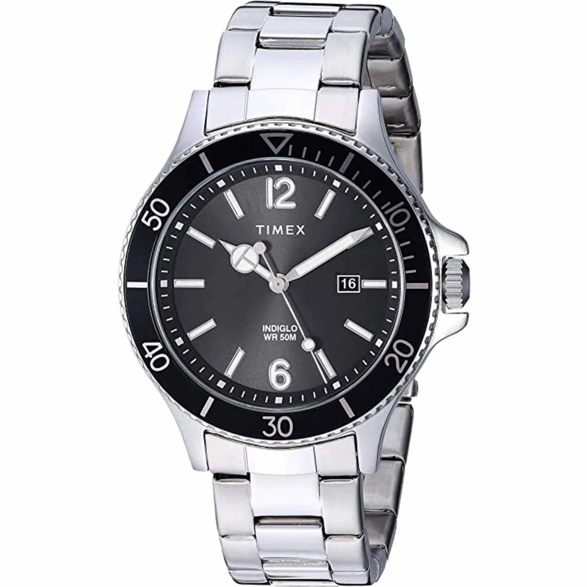 Timex Men's Watch - Harborside Quartz Black Dial Silver Tone Bracelet | TW2R64600JT