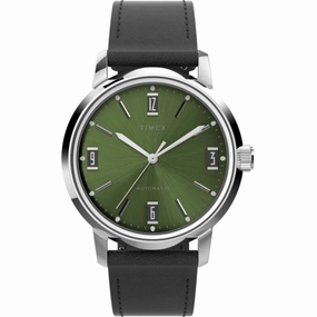 Timex Men's Watch - Marlin Automatic Green Dial Black Leather Strap | TW2V44600ZV