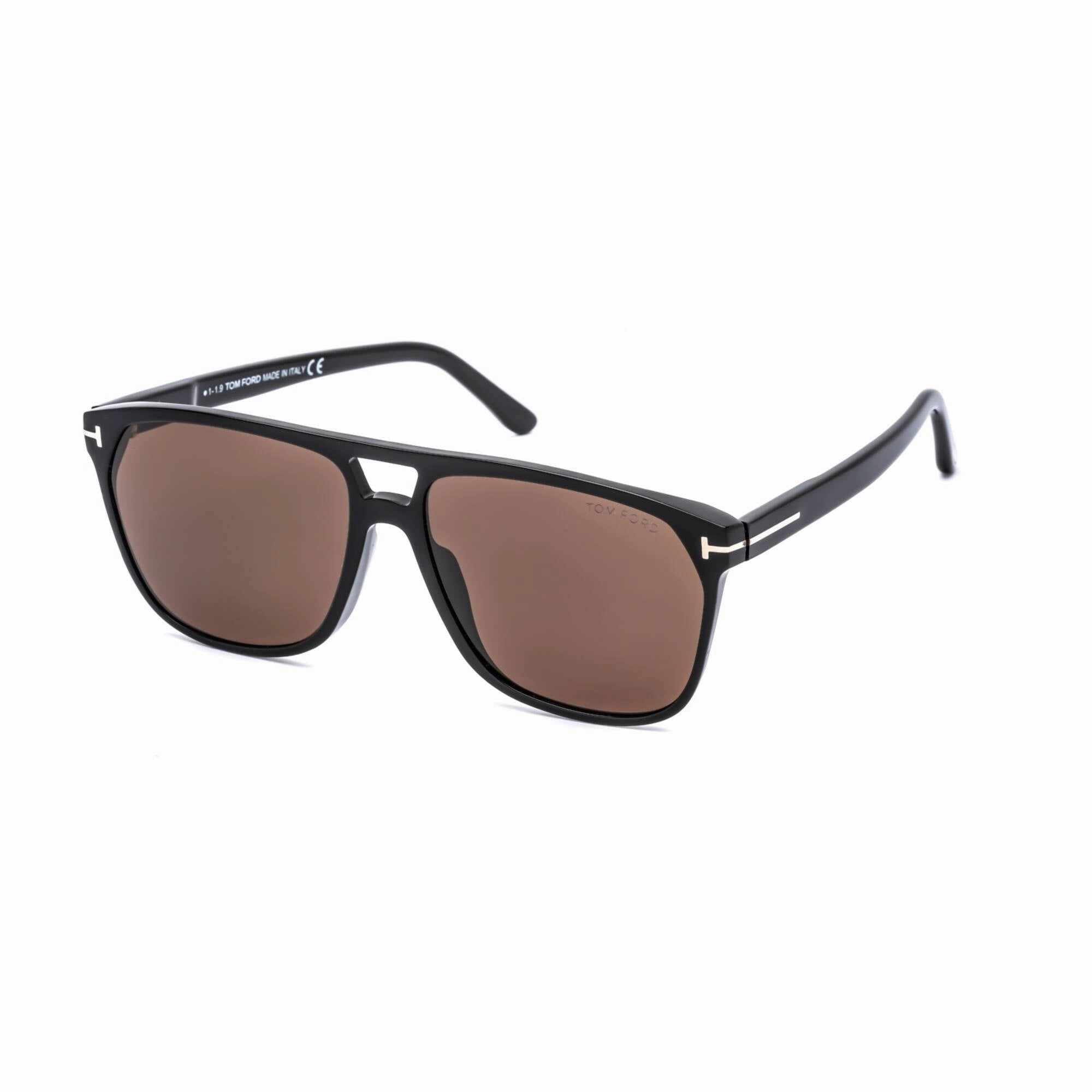 Tom Ford Men's Sunglasses - Shiny Black Metal Pilot Frame Brown Lens | FT0679 01E