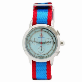 Tory Burch TRB1018 Women's Chronograph Silver Tone Blue Dial Nylon Strap Watch