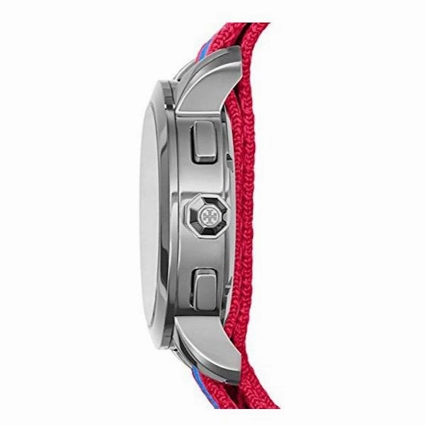 Tory Burch TRB1018 Women's Chronograph Silver Tone Blue Dial Nylon Strap Watch