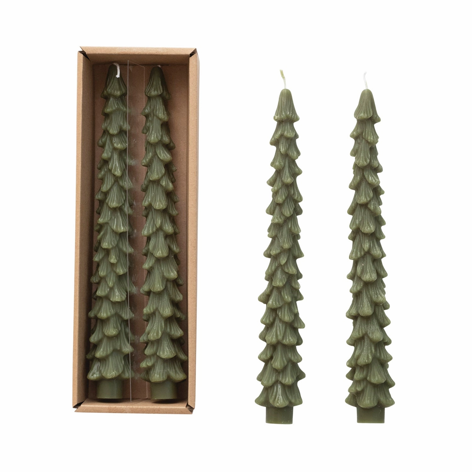 Unscented Tree Shaped Taper Candles - Set of 2 - 10"