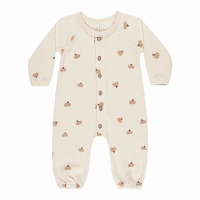 Waffle Long Sleeve Jumpsuit - Pumpkins - Natural - FINAL SALE