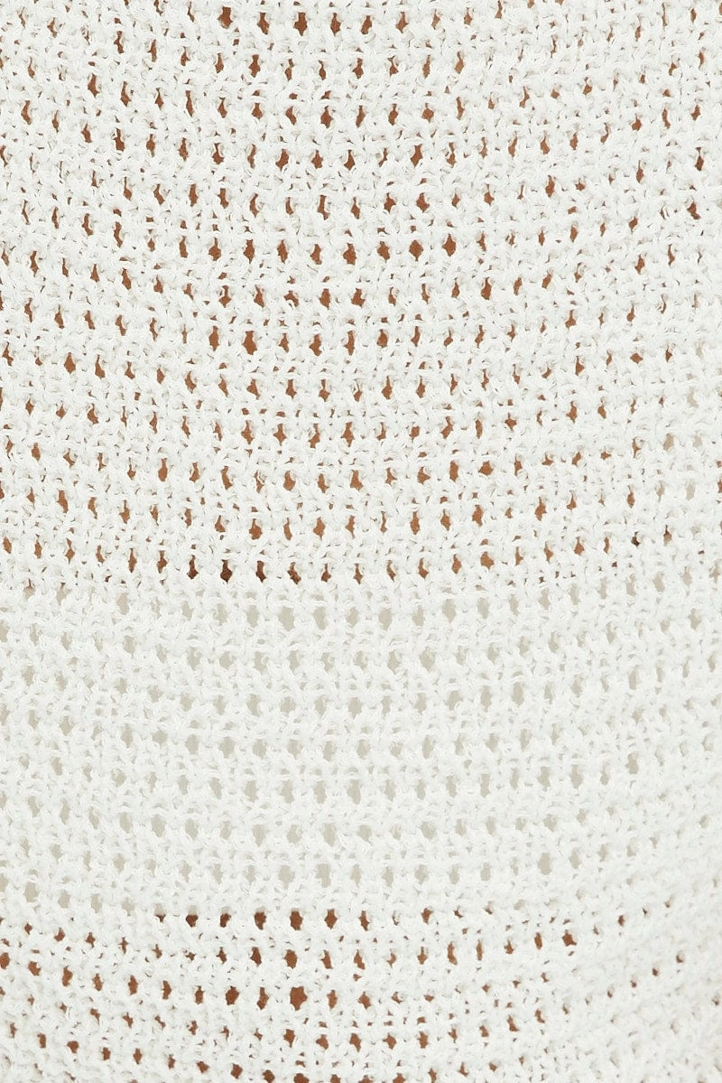 White Crochet Knit Vest Crew Neck