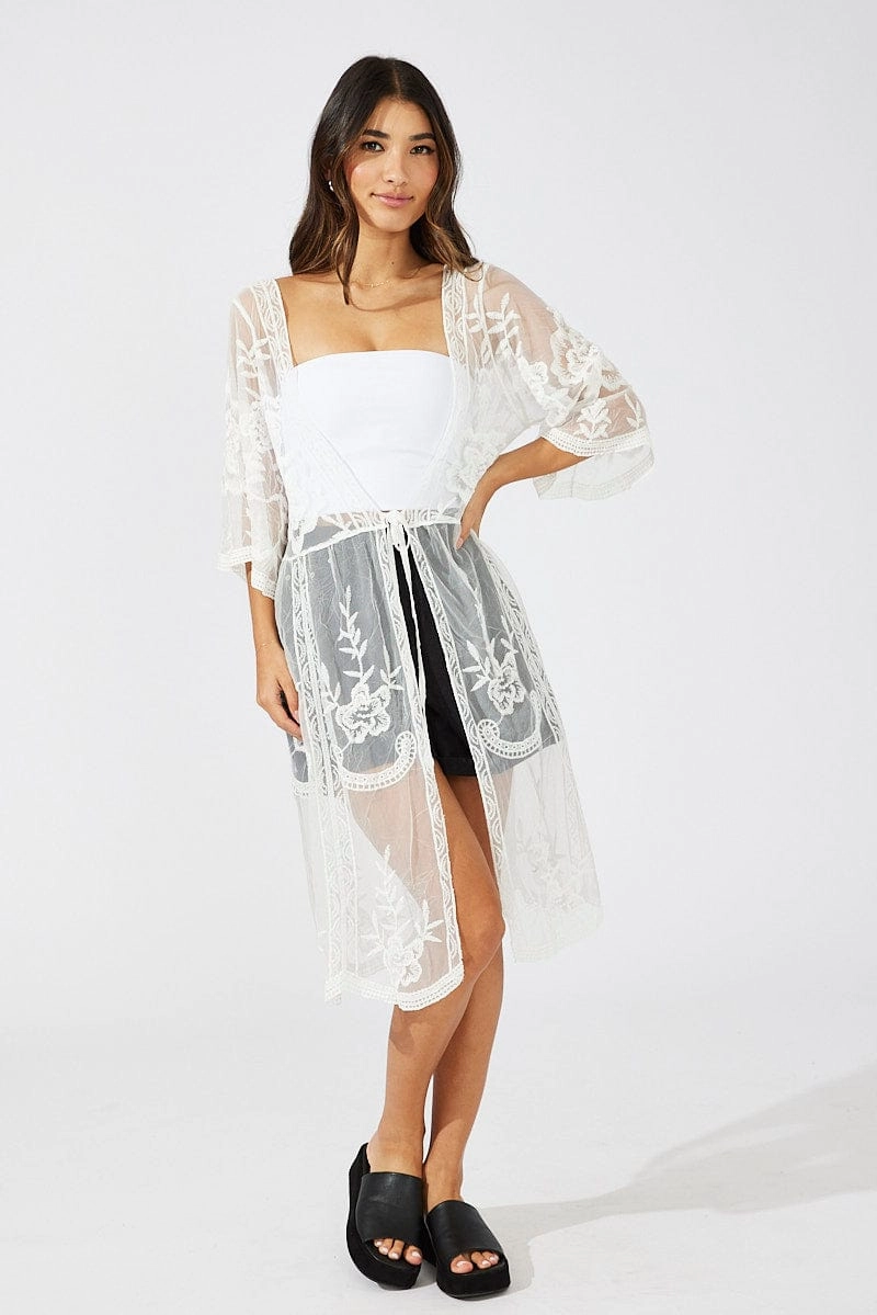 White Kimono Longline Half Sleeve