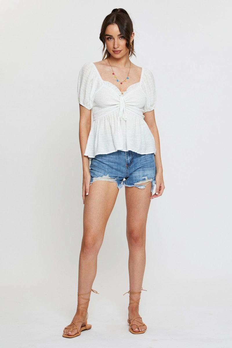 White Peplum Top Short Sleeve