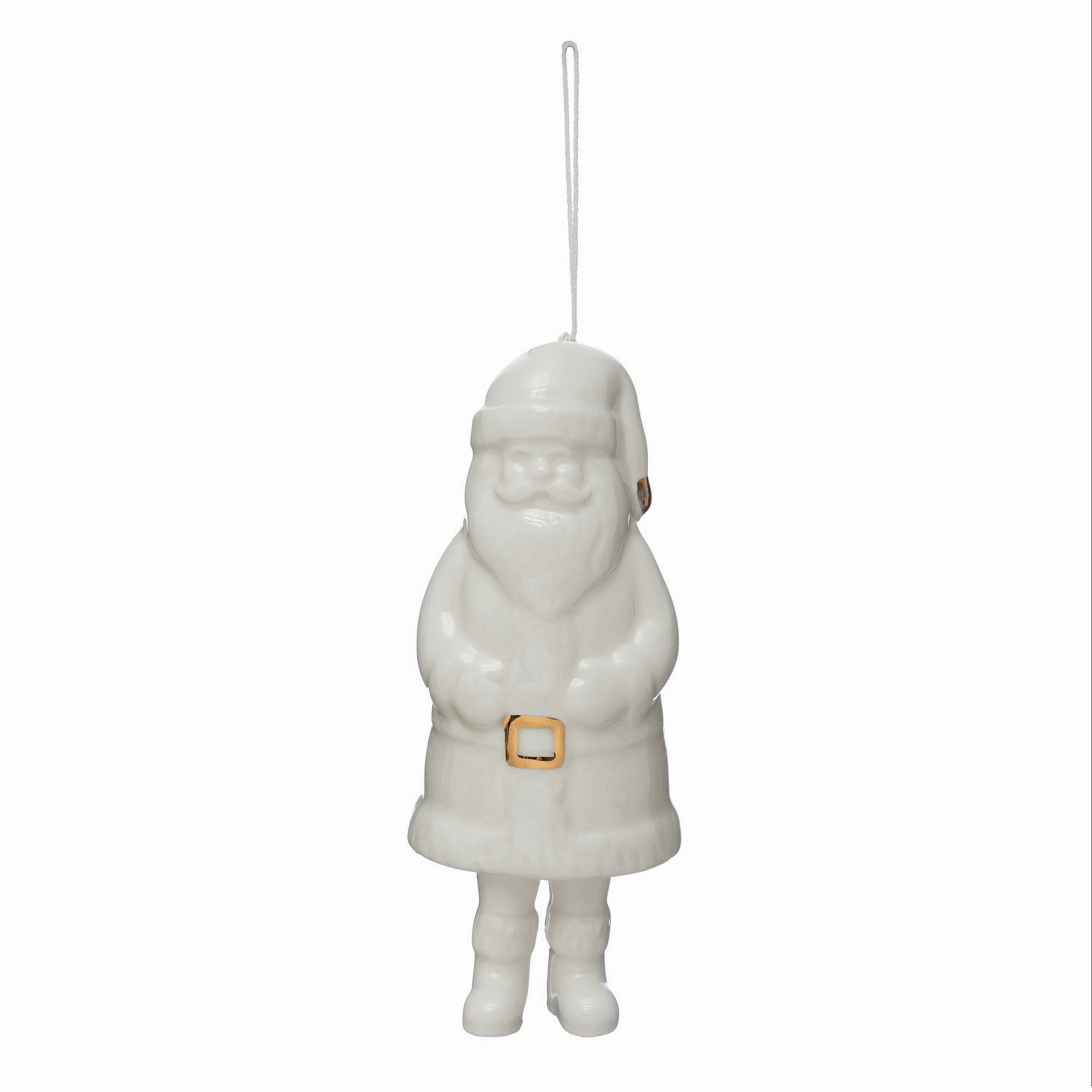 White Stoneware Bell Ornament with Gold Electroplating - 2.5" Round x 6"H