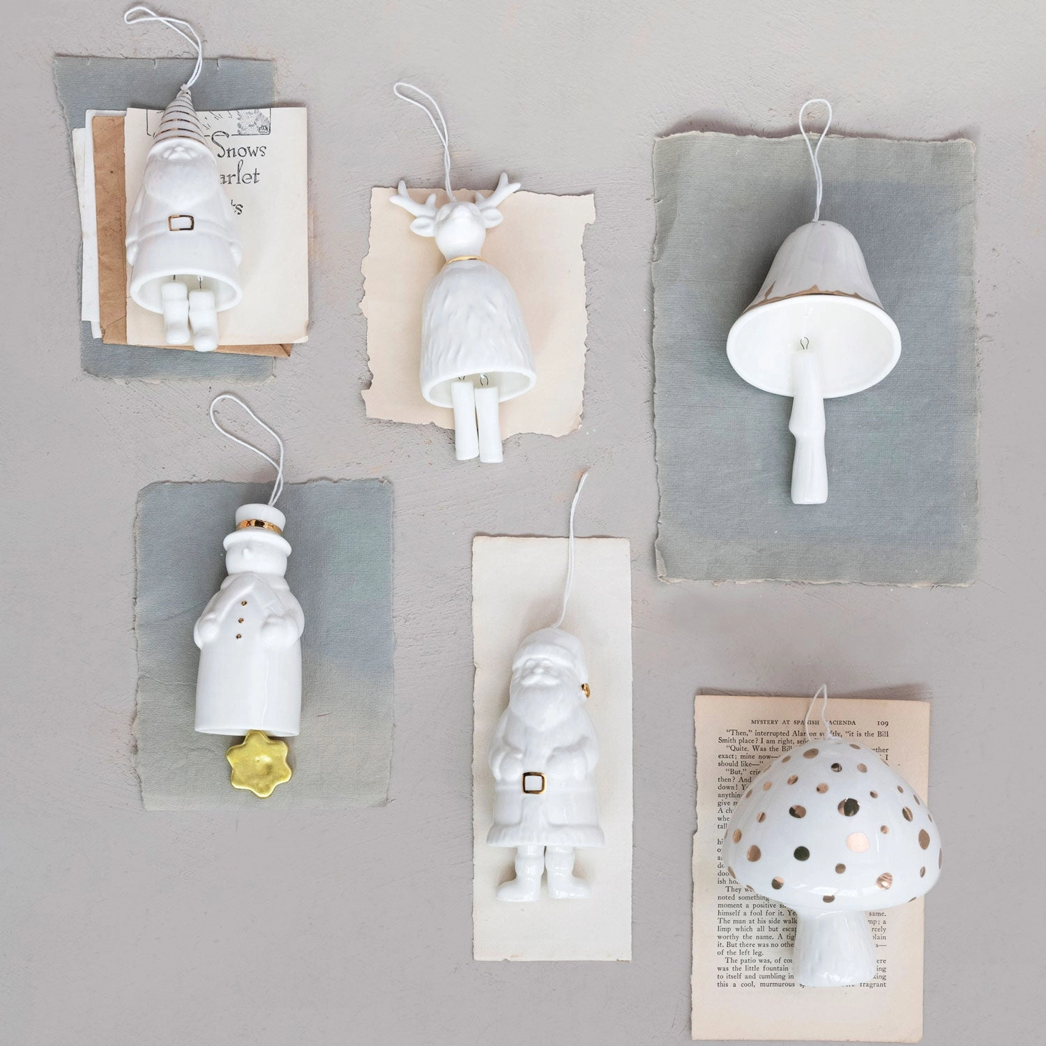 White Stoneware Bell Ornament with Gold Electroplating - 2.5" Round x 6"H