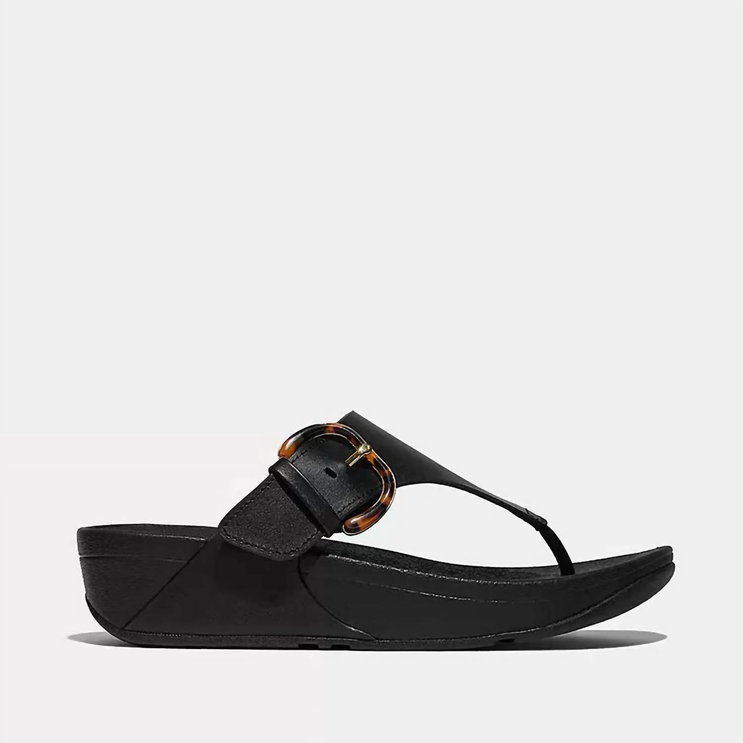 Women Lulu Resin Buckle Leather Toe Post Sandal In Black