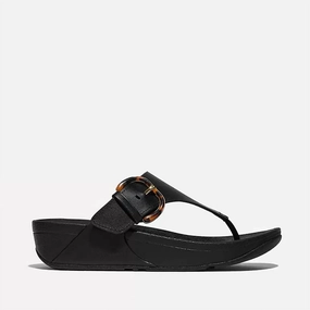 Women Lulu Resin Buckle Leather Toe Post Sandal In Black